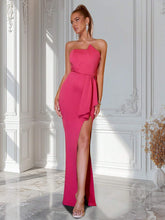 ADYCE Strapless Ruched High Slit Zipper Bodycon Dress For Dance Party